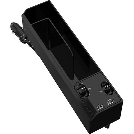 Organiseur d'espace pour siège auto (double charge) avec câbles de chargement USB rétractables + 2 ports USB, compartiment pour téléphone, portefeuille et clés. (1/5)