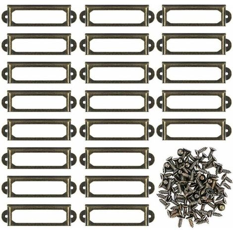 Set of 50 Metal Label Holders for Furniture, Drawer, Cabinet, Card, Nameplate, Frame with Screws for Office, Library, Bookcase, Shelf, Bronze (60 x 17 mm)