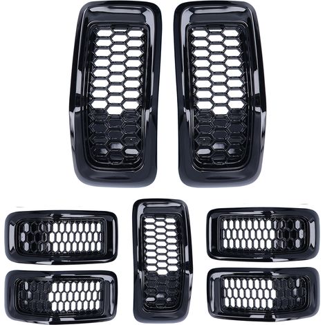 7-teiliger Frontgrill-Einsatz in Hochglanzschwarz für Jeep Cherokee (2014–2018), Schutzzubehör und Zierleisten