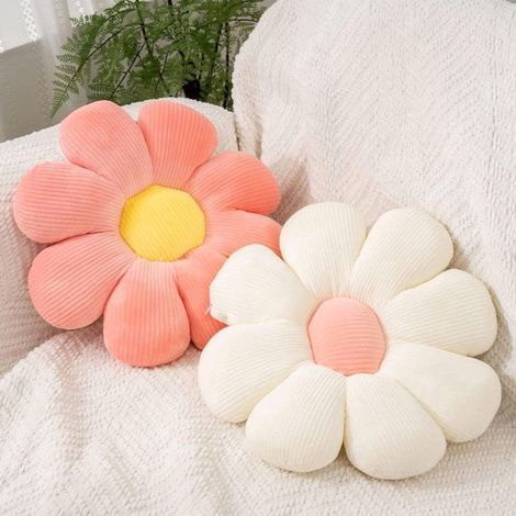Lot de 2 Coussin Fleur Coussins décoratifs en Forme de Marguerite en Peluche pour Chambre à Coucher, canapé, Chaise,Rose et Blanc (1/5)
