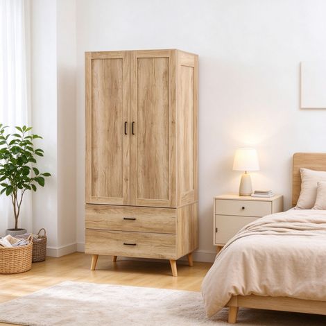 Armoire de rangement avec 2 portes, 2 tiroirs et tringle à vêtements (uniquement avec l'armoire) (1/5)