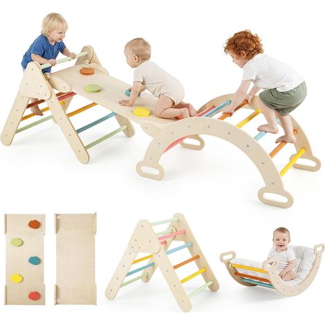 COSTWAY Triangle d'escalade Enfant Montessori Pliable avec Coussin, Coloré (1/5)