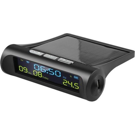 Horloge Numérique Solaire Voiture Affichage Température Date Heure LCD Décoration Intérieur Extérieur (1/4)