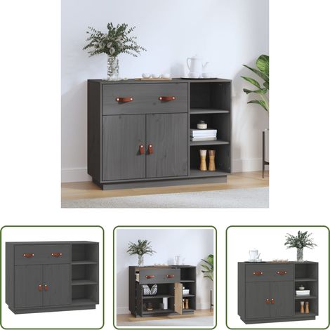 vidaXL Bois de pin massif -  Buffet Gris 98,5x40x75 cm Bois massif de pin (1/5)