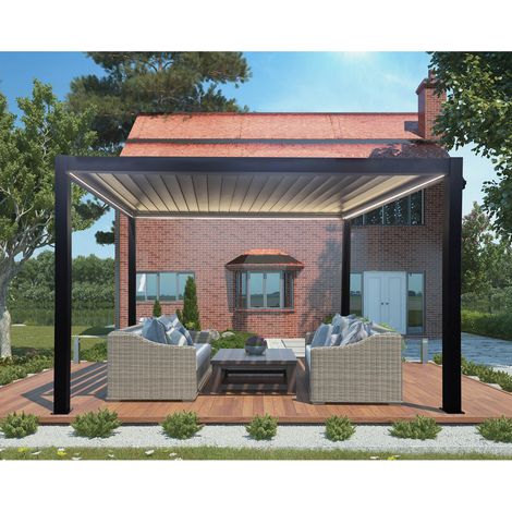 gazebo pergola bioclimatica da esterno elica garden antracite in alluminio, con led e copertura motorizzata - 3x4x2,5 m (1/5)
