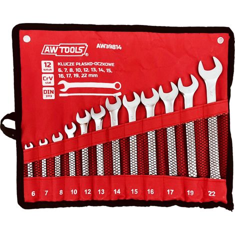 JUEGO DE LLAVES COMBINADAS AWTOOLS 12 piezas 6 mm-22 mm 6,7,8,10,12,13,14,15,16,17,19,22