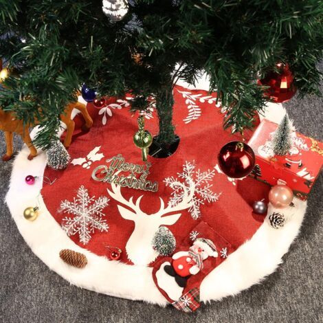 Pr Jupe d'arbre de Noël,Blanc Neige Fausse Fourrure Couvre-Pied de Sapin,Noël Rouge/Blanc,Artificielle Tapis de Sapin Blanche,Noël Décorations Tapis de Sapin Couvre pour Arbres de Noël(92cm/36pouce) (1/3)