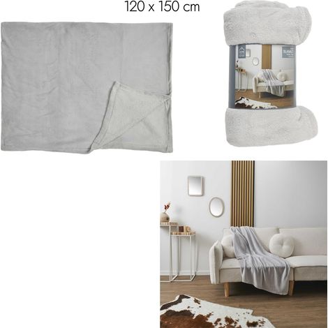 Plaid - HOME DECO FACTORY - Microfibre - Effet Sherpa - Gris (1/4)