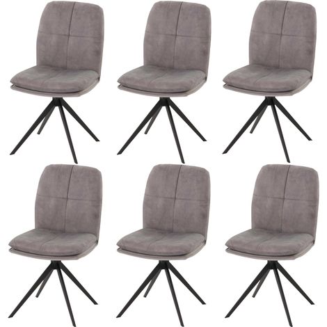 Lot de 6 chaises de salle à manger HWC-M68, fauteuil de cuisine, pivotant Auto-Position, métal tissu/textile gris (1/5)