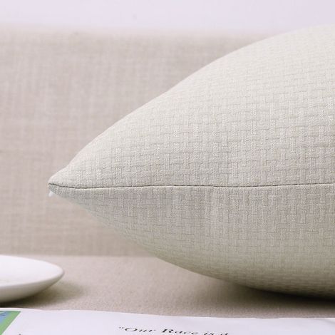 Taie d'oreiller simple 50x50 blanc cassé Taies d'oreiller en coton et lin à motif gaufré, revêtement doux pour table de chevet, bureau, dossier et canapé. (1/5)
