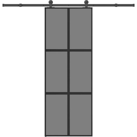 Schiebetür mit Beschlag 76x205 cm Hartglas & Aluminium