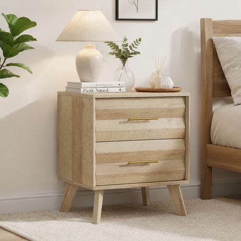Bedside Table, 2 Drawers, 50 x 40 x 57 cm, Oak (1/5)