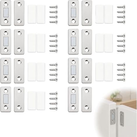 8 Aimants Porte – Autocollants + Vis – Argenté – Plat (1/5)