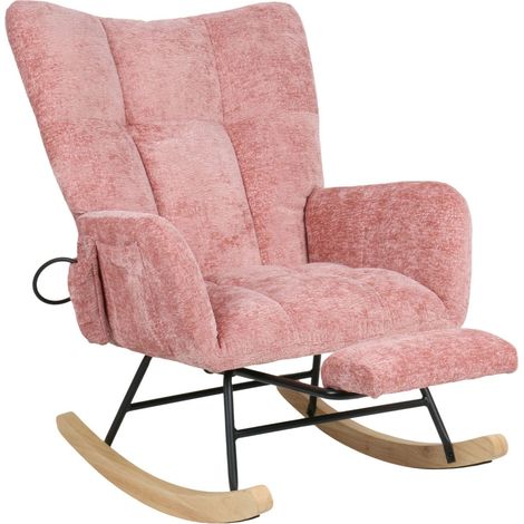 Fauteuil à bascule rose en velours côtelé avec repose-pieds intégré – la combinaison parfaite de confort et de détente.