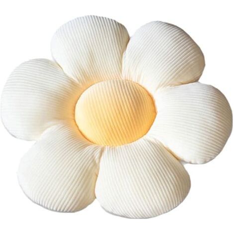 BUNTHAUS Coussin décoratif fleur marguerite – Pétales beige clair et cœur jaune – Diamètre 55 cm