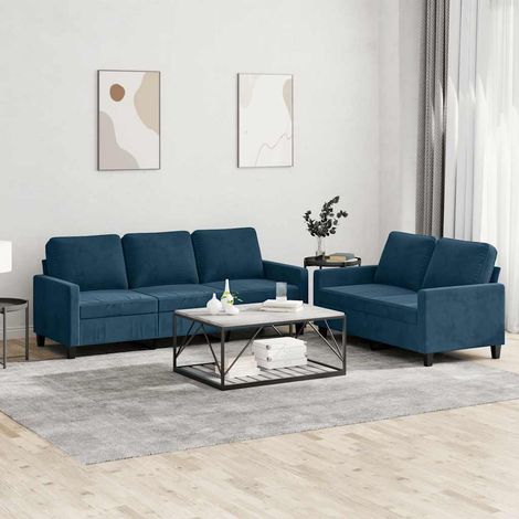 2-tlg. Sofagarnitur mit Kissen Blau Samt (1/5)