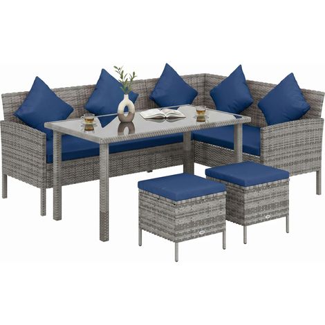 Rattan Garden Set, 5 Piece with Table, 142 x 60 x 75 cm, Dark Blue