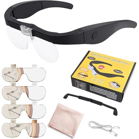 Magnifying Glass with Light, 2 LED and 4 Readings for Eyeglass Wearers, Head Magnifier for Model Making Jewelers (1/5)