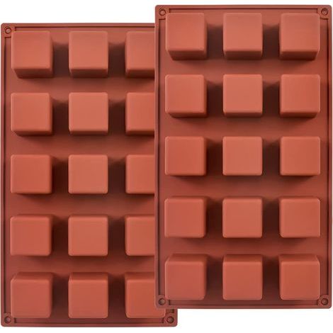 15 cavités 1,4 pouce carré en silicone moule, cube moule pour faire des bonbons au chocolat, gâteau, bac à glaçons, truffes pralinés, lot de 2 (1/5)