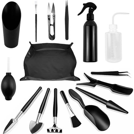 Kit d'outils pour bonsaï, 16 pièces, avec tapis de rempotage étanche, mini outils de jardinage pour jardinage, rempotage, plantes grasses, entretien des plantes (1/5)