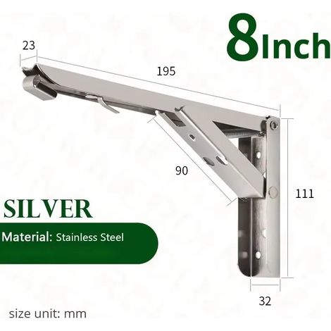 (Argent 20 cm - 2 pièces) Support d'étagère pliable (2 pièces) avec charnière autobloquante à 90° pour fixation murale, support de table flottante pliable (1/5)