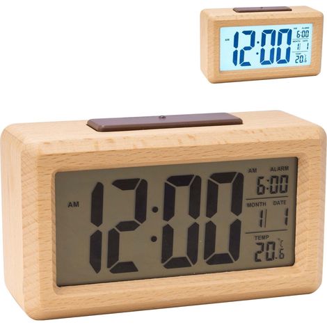 Digital Beech Wood Alarm Clock, Natural Finish (1/5)