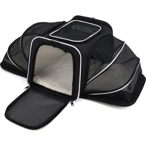 Trasportino per cani e gatti pieghevole ed espandibile, materiale traspirante con cuscino rimovibile, approvato dalla compagnia aerea, ideale per viaggi, escursioni e campeggio (Bianco) (1/5)
