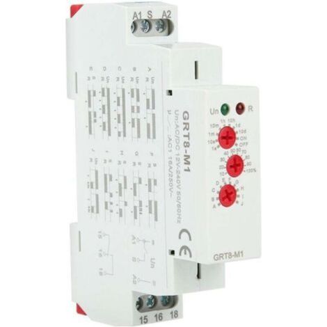 Relais temporisé GRT8-M1 avec 10 fonctions 35MM montage rail DIN AC/DC 12V 240V 50-60Hz