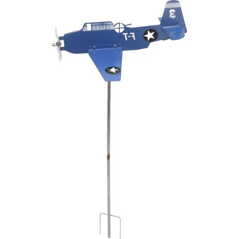 Girouette en forme d'avion, moulin à vent en acier inoxydable, pour jardin, terrasse, pelouse, bleue (1/5)