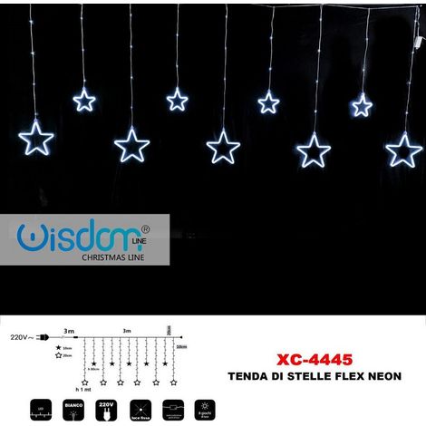 Wisdom - Tenda Luminosa Natalizia Con Stelle Neon Luce Bianca Fissa 8 Giochi Luce Xc-4445 -