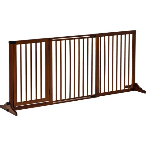 Valla independiente para perros con puerta de madera marrón 113-166 x 36 x 71 cm MODENUIT (1/5)