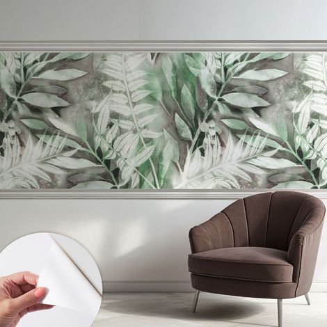 Carta da parati autoadesiva - impermeabile - murale da parete - decorazione murale - Foglie acquerellate 250x104 cm (1/5)