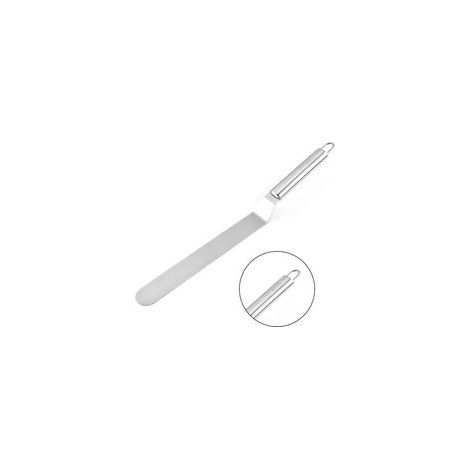Spatule coudée portable en acier inoxydable pour décorer les gâteaux et pâtisseries.
