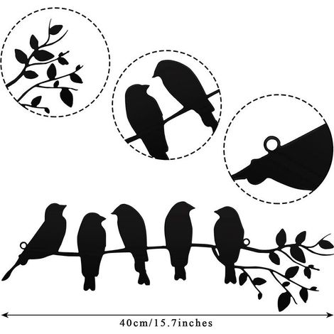 Wall Hanging Metal Bird Wall Decor Leaf and Bird Metal Sculpture Bird Silhouette Wall Hanging (Black) (1/5)