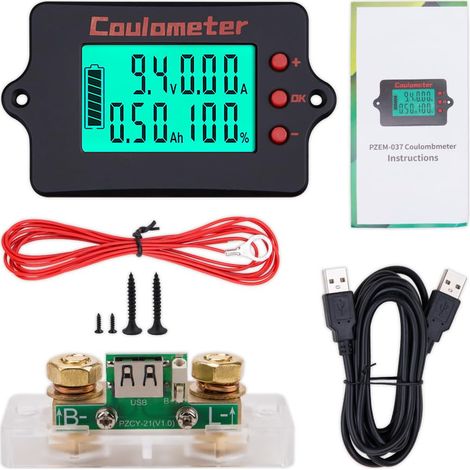1 Stück USB-Coulometer 8–120 V 100 A Digitaler Batteriekapazitätstester & Voltmeter/Amperemeter mit Shunt für Elektrofahrzeuge, Wohnmobile, Solaranlagen und Batterieüberwachung