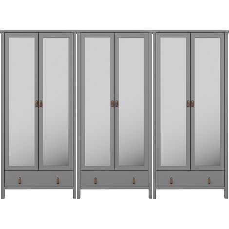 Tromsø Kleiderschrank 6 Spiegeltüren 1 Schublade grau.