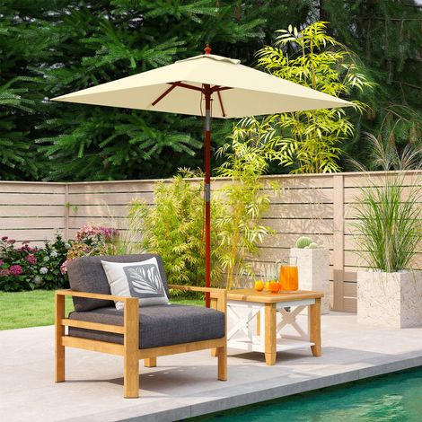 Sombrilla de Jardín Rectangular 200x150x235 cm Inclinable con Anti-UV y Poste de Madera para Terraza Patio Beige (1/5)