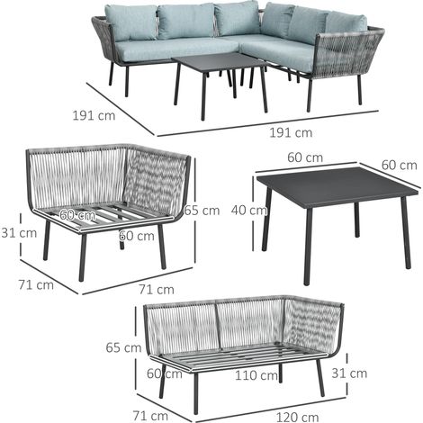 Ensemble 4 meubles de jardin rotin gris : 2 canapés doubles + 1 canapé d’angle + table basse,groupe de sièges complet pour balcon.