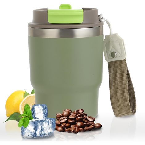 Insulated Mug 350ml - Coffee Travel Mug with Straw, Double Use Leak-Proof Lid, Thickened Design, Ideal for Coffee and Tea on the Go - Green (1/5)