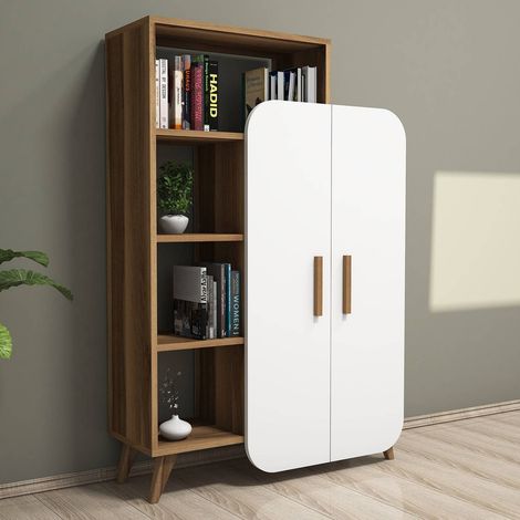 Bibliothèque en bois "Form" 90 x 32 x 132 cm - Noyer
