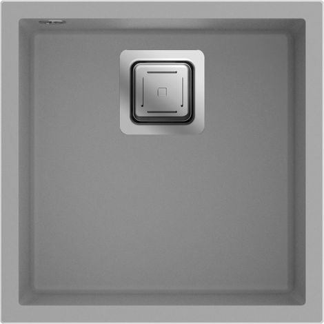 Évier cuisine en granit - 44 x 44 cm - béton/gris - évier à encastrer - haute qualité, résistant aux rayures, moderne, gain de place, avec siphon, Qube 44 (1/5)