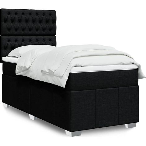 Cama box spring con colchón tela negro 90x200 cm (1/5)
