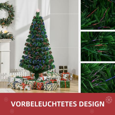 Sapin de Noël artificiel 150 cm avec fibre optique, LED intégrées, 180 branches, décoration de Noël incluant support métallique pour intérieur (1/5)