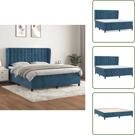 The Living Store Sommier à lattes de lit et matelas Bleu foncé 160x200cm Velours - Matelas à ressorts ensachés