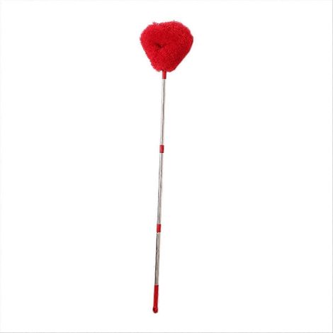 Balai à poussière rouge manche long en acier inoxydable, brosse dépoussiérante durable pour nettoyage intérieur et extérieur (1/5)