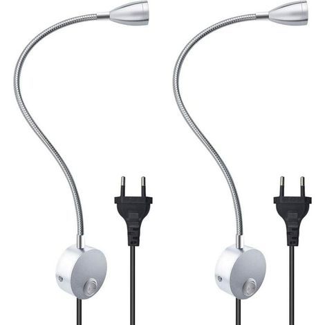Lampe De Lecture Murale Flexible 3 W Avec Prise Européenne Et Interrupteur, Appliques Murales Pour Lire, Livres, Tête De Lit, Chambre À Coucher (2 Unités, Lumière Chaude) (1/5)