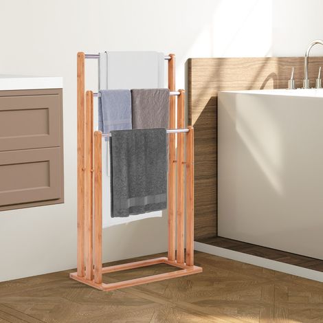 Porte-serviettes et vêtements, Échelle pour serviettes Meuble serviettes 3 barres, 46 x 24 x 84 CM (L x P x H), Naturel (1/3)