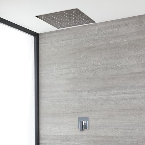 Hudson Reed – Mitigeur mécanique à 1 fonction – Pommeau de douche carré encastré 40 cm – Acier inoxydable anti-corrosion – Finition chromée durable (1/4)