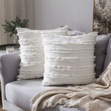 Lot de 2 housses de coussin blanc ivoire pour canapé canapé chaise, housses de coussin oreillers décoratifs en coton et lin, 45 x 45 cm, sans inserts (1/5)