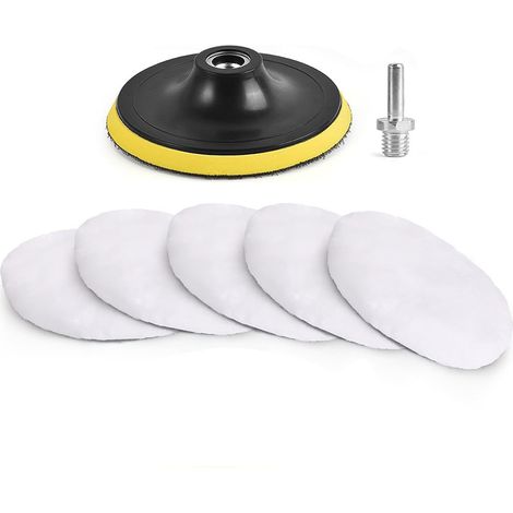 Lot de 7 tampons de polissage en laine pour perceuse, avec mousse adhésive et adaptateur M10 de 4 pouces pour polissage auto. (1/5)